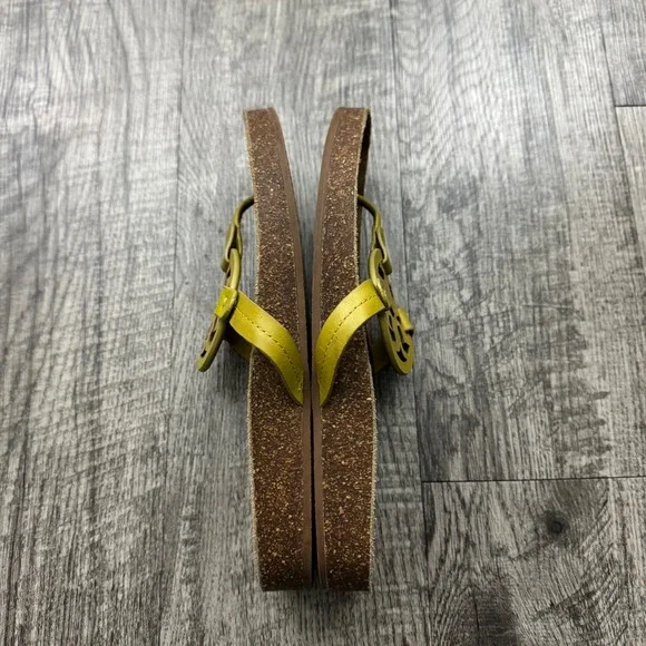 Tory Burch Miller Cloud Leather Sandals Cork Thong Lemon Lime Yellow Sz 10 - Picture 3 of 9